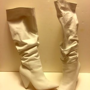 White leather slouch boots